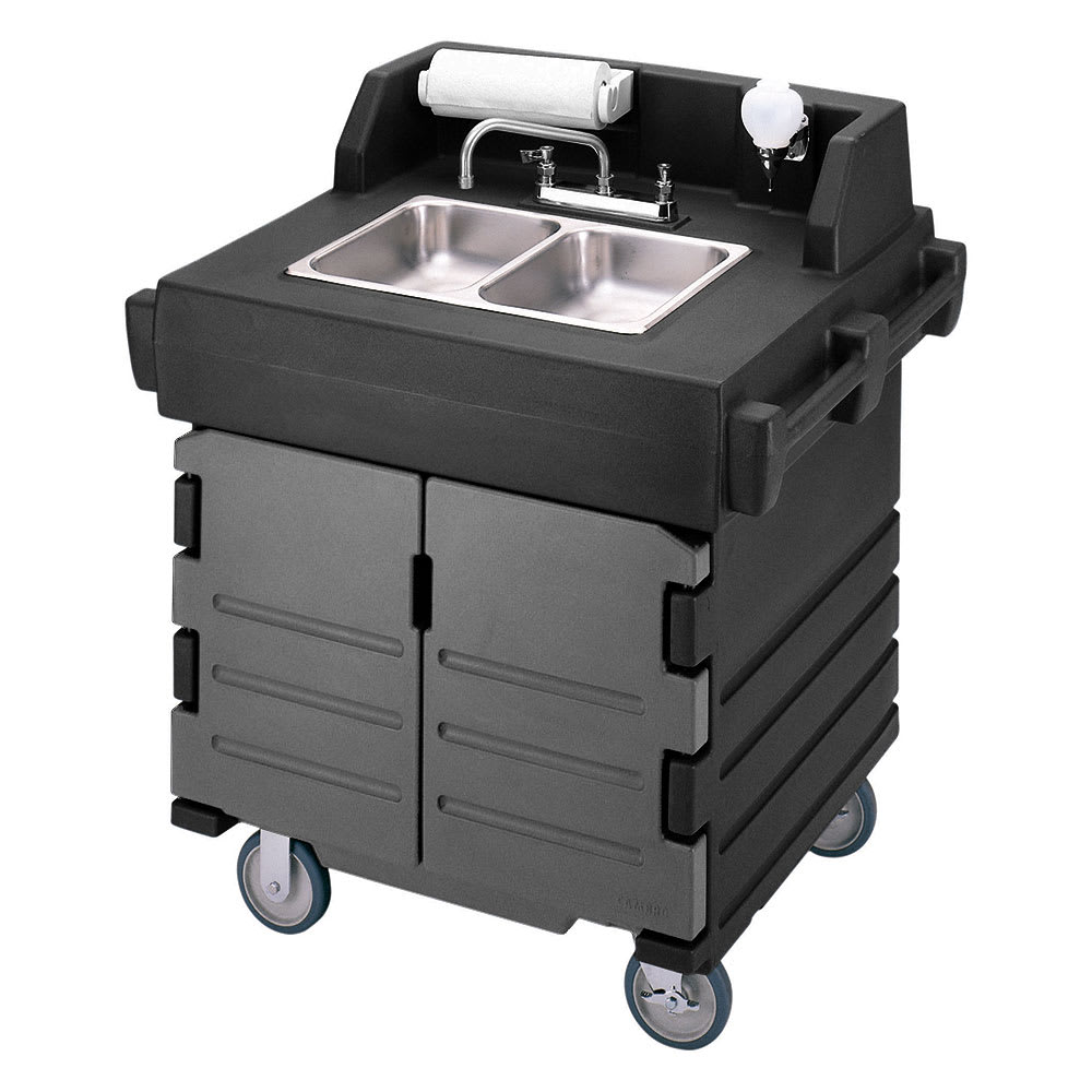CamKiosk® Hand Sink Cart, with 2 compartment sink, black base with granite gray to